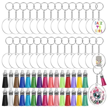 Audab 120pcs Acrylic Keychain Blanks for Vinyl Kit Including 30pcs Clear Acrylic Blanks, 30pcs Keych...