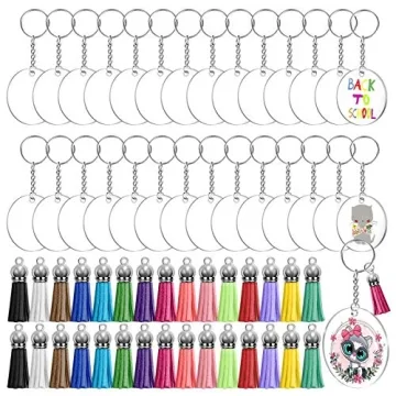Audab 120pcs Acrylic Keychain Blanks for Vinyl Kit Including 30pcs Clear Acrylic Blanks, 30pcs Keych...