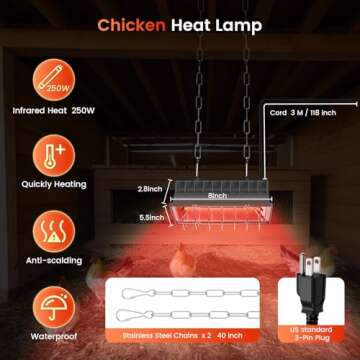 Chtoocy 250W Chicken Coop Heater for Chicks Ducks, 7.86ft Cord UL Passed Brooder Heating Plate & Heat Lamp Coop House with Adjustable Hanging Height for Livestock Pet Supplies Outdoor Indoor Warmer