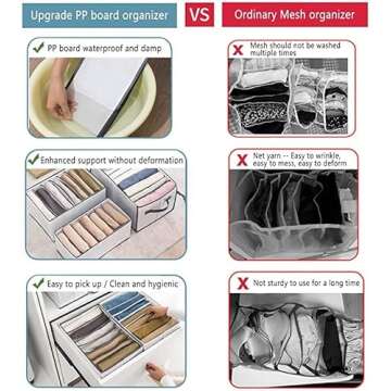 CHVOVUNY 2Pcs Wardrobe Clothes Organizer 12 Grids Washable Portable Closet Organizer Mesh Separation Storage Box Foldable Closet Drawer Organizer For Underwear,Socks,Scarves,Leggings,T-Shirts,Jeans