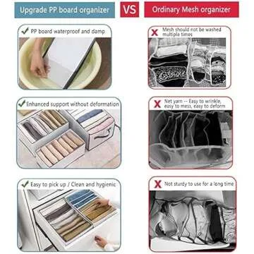 CHVOVUNY 2Pcs Wardrobe Clothes Organizer 12 Grids Washable Portable Closet Organizer Mesh Separation Storage Box Foldable Closet Drawer Organizer For Underwear,Socks,Scarves,Leggings,T-Shirts,Jeans