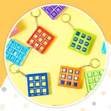 Hicarer Valentines Tic Tac Toe Keychain for Kids Ages 8-12 Party Favors Plastic Keyholders Game for Goodie Bags Mini Backpack Birthday Party(Bright Color,16 Pcs)