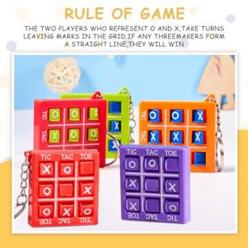 Hicarer Valentines Tic Tac Toe Keychain for Kids Ages 8-12 Party Favors Plastic Keyholders Game for Goodie Bags Mini Backpack Birthday Party(Bright Color,16 Pcs)