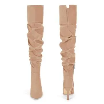 Womens Pointed Toe Knee High Slouchy Stiletto Boots