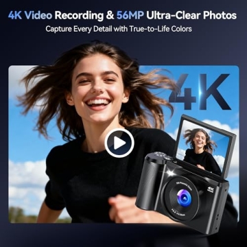 Digital Camera 4K for Photography Vlogging: 56MP Cameras with Mode Dial for Video - 16X Zoom Photo C...