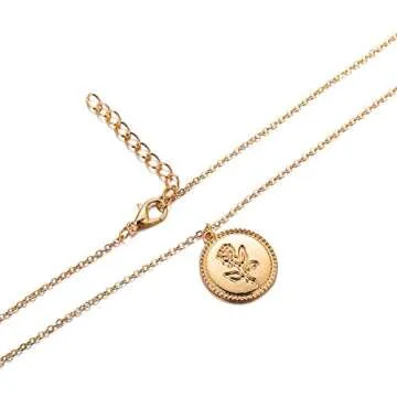 QIAN0813 Gold Alloy Round Rose Flower Lava Rock Pendant Necklace for Women Simple Female Disc Coin Necklace Jewelry (Rose flower)