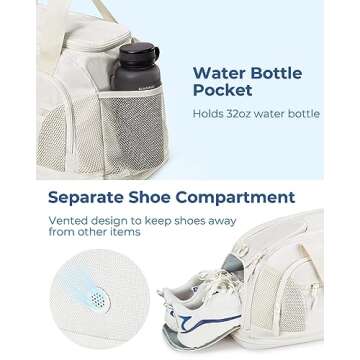 BAGSMART Gym Bag for Men Women, Expandable Sports Duffel Bag, Lightweight Workout Bag with Shoe Compartment & Wet Pocket, Water Resistant Weekend Overnight Bag for Travel Gym, Beige