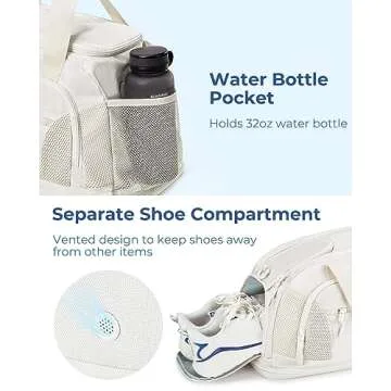 BAGSMART Gym Bag for Men Women, Expandable Sports Duffel Bag, Lightweight Workout Bag with Shoe Compartment & Wet Pocket, Water Resistant Weekend Overnight Bag for Travel Gym, Beige