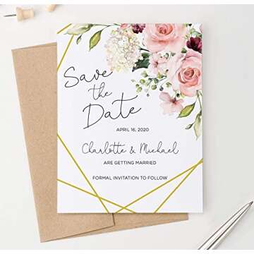 Floral Save the Date, Rustic Save the Date Cards for Weddings, Elegant Save the Date Wedding, Your choice of Quantity and Envelope Color
