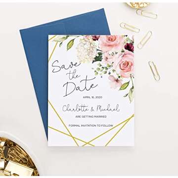 Floral Save the Date, Rustic Save the Date Cards for Weddings, Elegant Save the Date Wedding, Your choice of Quantity and Envelope Color