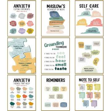 Outus 9 Pack Mental Health Posters - Inspirational Wall Art for Therapy
