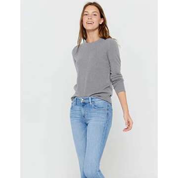 State Cashmere Women’s Essential Crewneck Sweater 100% Pure Cashmere Classic Long Sleeve Pullover (Pale Charcoal, Medium)