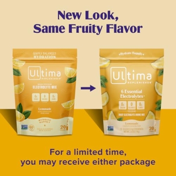 Ultima Replenisher Daily Electrolyte Powder Drink Mix – Lemonade, 20 Stickpacks – Hydration Packets with 6 Key Electrolytes and Trace Minerals – Keto Friendly, Vegan, Non-GMO and Sugar-Free