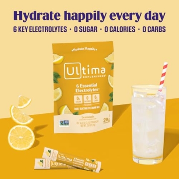 Ultima Replenisher Daily Electrolyte Powder Drink Mix – Lemonade, 20 Stickpacks – Hydration Packets with 6 Key Electrolytes and Trace Minerals – Keto Friendly, Vegan, Non-GMO and Sugar-Free