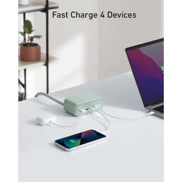 Anker 525 Charging Station, 7-in-1 USB C Power Strip for iphone13/14, 5ft Extension Cord with 3AC,2USB A,2USB C,Max 65W Power Delivery Desktop Accessory for MacBook Pro, Home, Office (Natural Green)