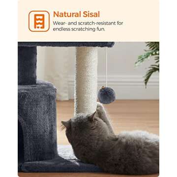 Feandrea Cat Tree, Cat Tower with Sisal-Covered Scratching Post, Cat Condo with Padded Perch, for Small Spaces, Kittens, Smoky Gray UPCT50G