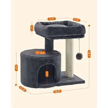 Feandrea Cat Tree, Cat Tower with Sisal-Covered Scratching Post, Cat Condo with Padded Perch, for Small Spaces, Kittens, Smoky Gray UPCT50G