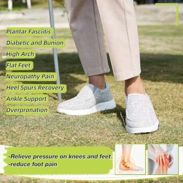 Women's Orthopedic Slip-On Loafers Walking Shoes for Arch Support: Knee Pain Plantar Fasciitis Walking Shoes, Orthotic Slip-On with EVA+Rubber Sole for Shopping Light Grey Green Size 7