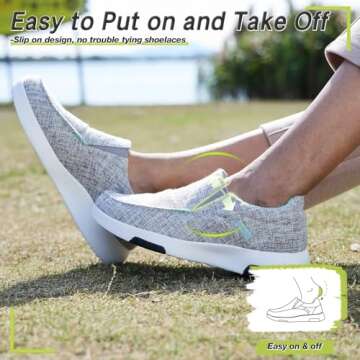 Women's Orthopedic Slip-On Loafers Walking Shoes for Arch Support: Knee Pain Plantar Fasciitis Walking Shoes, Orthotic Slip-On with EVA+Rubber Sole for Shopping Light Grey Green Size 7