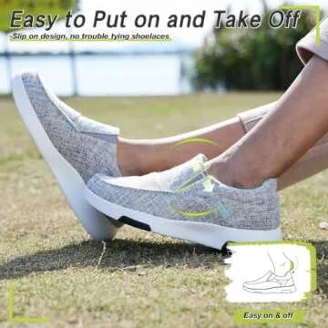 Women's Orthopedic Slip-On Loafers Walking Shoes for Arch Support: Knee Pain Plantar Fasciitis Walking Shoes, Orthotic Slip-On with EVA+Rubber Sole for Shopping Light Grey Green Size 7