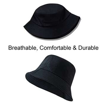 NPJY Bucket Hat for Women Men Cotton Summer Sun Beach Fishing Cap Black