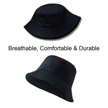 NPJY Bucket Hat for Women Men Cotton Summer Sun Beach Fishing Cap Black