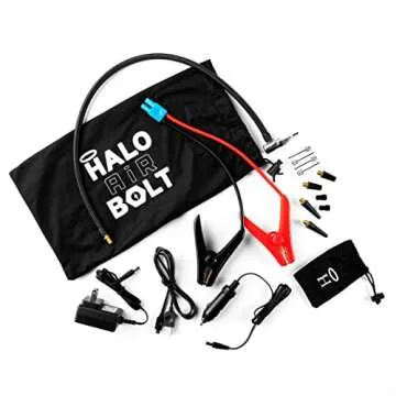 Halo Automotive Bolt Air 58830 mWh Portable Emergency Power Kit with Tire Pump, 4 Interchangeable Ai...