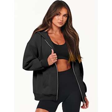 ANRABESS Womens Zip Up Hoodies Long Sleeve Oversized Sweatshirts Fleece Y2K Jacket Pockets 2025 Fall Outfits Fashion Clothes Black Large