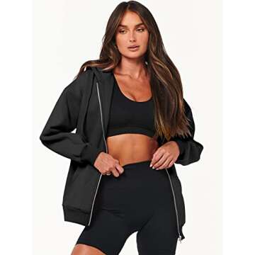 ANRABESS Womens Zip Up Hoodies Long Sleeve Oversized Sweatshirts Fleece Y2K Jacket Pockets 2025 Fall Outfits Fashion Clothes Black Large