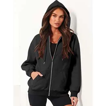 ANRABESS Womens Zip Up Hoodies Long Sleeve Oversized Sweatshirts Fleece Y2K Jacket Pockets 2025 Fall Outfits Fashion Clothes Black Large