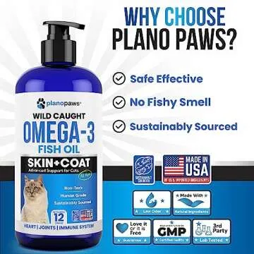 Omega 3 Fish Oil for Cats - Better Than Salmon Oil - Kitten & Cat Vitamins and Supplements - Cat Dandruff Treatment - Liquid Fish Oil for Pets - Shedding Support - Cat Health Supplies for All Ages