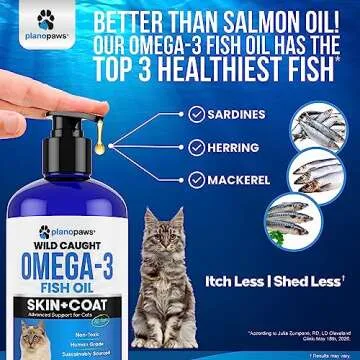 Omega 3 Fish Oil for Cats - Better Than Salmon Oil - Kitten & Cat Vitamins and Supplements - Cat Dandruff Treatment - Liquid Fish Oil for Pets - Shedding Support - Cat Health Supplies for All Ages