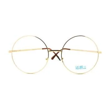 PASTL Oversized Round Circle Frame Clear Lens Glasses - Gold