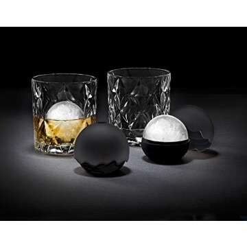 Godinger Whiskey Barware Old Fashion Tumbler Glasses with 2 Chilled Whisky Ice Ball Molds - Set of 2