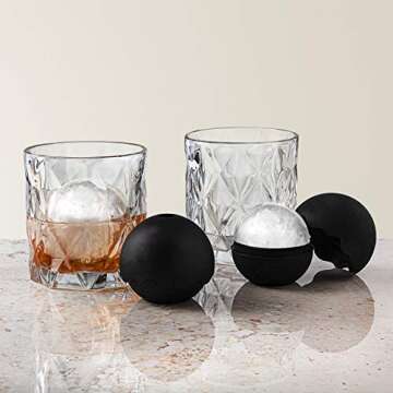 Godinger Whiskey Barware Old Fashion Tumbler Glasses with 2 Chilled Whisky Ice Ball Molds - Set of 2