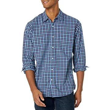 Amazon Essentials Men's Regular-Fit Long-Sleeve Casual Poplin Shirt - Blue Plaid, X-Large