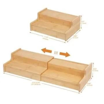 Hongtamoya 2-Tier Expandable Coffee Mug Holder, Countertop Station Bamboo Mug Cup Rack Coffee Bar Organizer, Tea Cups Stand for Cabinet, Multi-Functional Mug Holder Shelf for Kitchen, Home