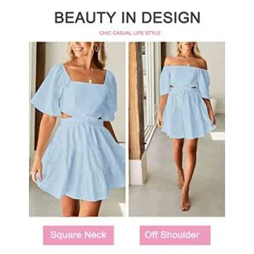 Stylish Women's Summer Mini Dress Square Neck Casual Party