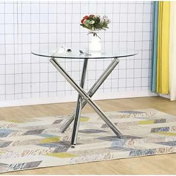 Stylish STYLIFING Round Glass Dining Table for Small Spaces