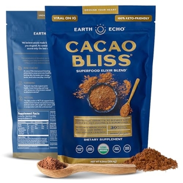 Earth Echo Cacao Bliss Organic Superfood Powder with MCT Oil and Turmeric for Natural Energy, Reduce...