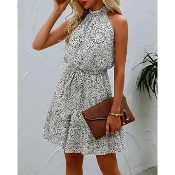 BTFBM Casual Halter Neck Floral Summer Dresses for Women