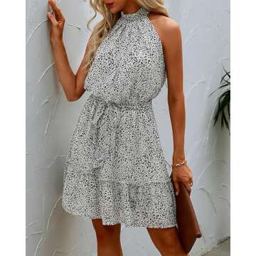 BTFBM Casual Halter Neck Floral Summer Dresses for Women