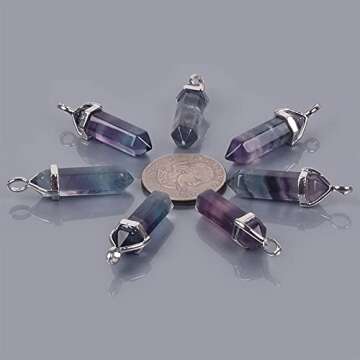 Justinstones Natural Rainbow Fluorite Gemstone Hexagonal Pointed Reiki Chakra Pendant Necklace 20" High-grade Iron Gift Box