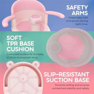 BEBELEH™ Baby Bath Seat for Babies 6 Months & Up - Safe Infant and Toddler Baby Bathtub Seat for Sitting Up - Baby Bath Tub Baby Tub Seat for Shower (Pink)