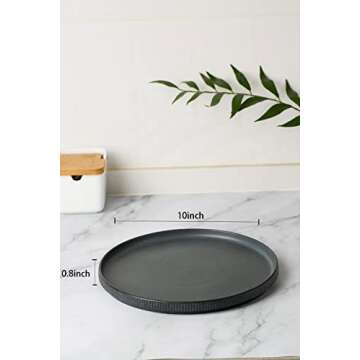 famiware Star Dinner Plates for 6, 10 inches Plate Set, Scratch Resistant, Stoneware Dinnerware, Kitchen Modern Rustic Serving Dishes, Matte Dark Charcoal (Full Glaze)