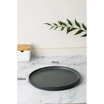 famiware Star Dinner Plates for 6, 10 inches Plate Set, Scratch Resistant, Stoneware Dinnerware, Kitchen Modern Rustic Serving Dishes, Matte Dark Charcoal (Full Glaze)