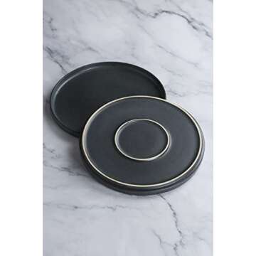 famiware Star Dinner Plates for 6, 10 inches Plate Set, Scratch Resistant, Stoneware Dinnerware, Kitchen Modern Rustic Serving Dishes, Matte Dark Charcoal (Full Glaze)