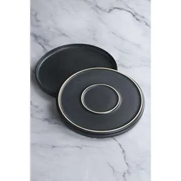 famiware Star Dinner Plates for 6, 10 inches Plate Set, Scratch Resistant, Stoneware Dinnerware, Kitchen Modern Rustic Serving Dishes, Matte Dark Charcoal (Full Glaze)