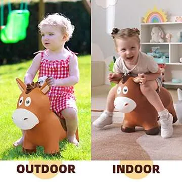 ZOOJOY Bouncy Horse Hopping Toys, Inflatable Animal Horse Toys for Toddlers 1-3, Outdoor Indoor Bounce and Ride On Bouncer for Boys Girls, Birthday Gifts for 18 Months 2 3 4 5 6 Year Old with Pump