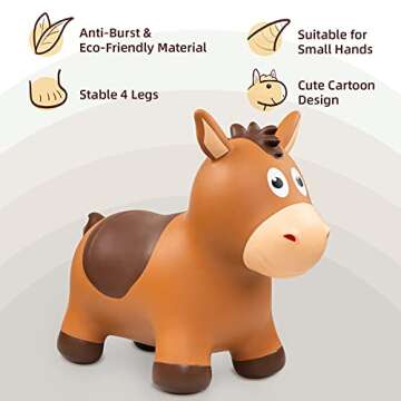 ZOOJOY Bouncy Horse Hopping Toys, Inflatable Animal Horse Toys for Toddlers 1-3, Outdoor Indoor Bounce and Ride On Bouncer for Boys Girls, Birthday Gifts for 18 Months 2 3 4 5 6 Year Old with Pump